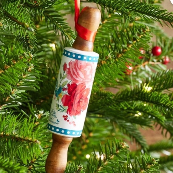 New - Rare - The Pioneer Woman Cheerful Rose Rolling Pin Christmas Ornament - Picture 1 of 4